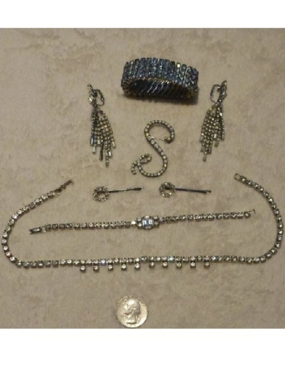 Vintage Mid Century Rhinestone Costume Jewelry Estate Lot 8pc Set